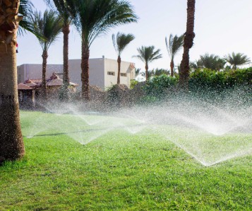 Irrigation system watering turf